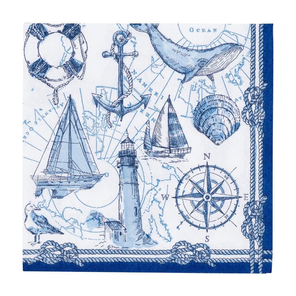 Nautical Theme Decoupage Napkins Blue and White Nautical Sailboats Lighthouse Compass Three Individual Cocktail Size Premium Quality Napkins