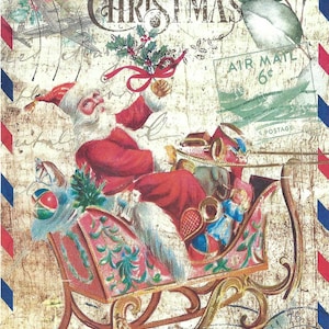 Christmas Santa in Sleigh Rice Paper A4 Size High Quality Decoupage Paper Vintage Style for Crafts, Cards, Journals and Scrapbooks