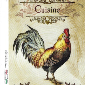 Large Rooster Decoupage Rice Paper A4 Size Gorgeous Chicken on High Quality Paper Printed in Italy,  8.3&quot; x 11.7&quot; Size, Wood Ring Background