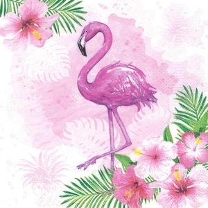 Flamingo and Hibiscus Decoupage Craft Napkins Single Flamingo Includes Three Individual Premium Quality Luncheon Size Paper Napkins
