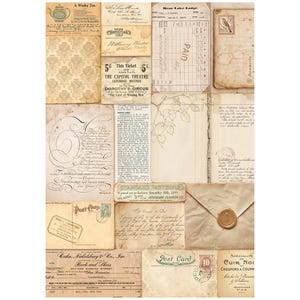 Stamperia Golden Harmony Rice Paper Letters NEW Pattern for Decoupage Card Making Journals A4 Size, Beautiful Soft Colors Browns and Blues