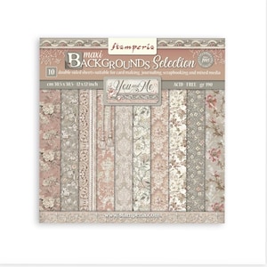 Stamperia You and Me Maxi Background Selections Package of 10 Double Sided 12&quot; x 12&quot; Sheets, Romantic Florals Made in Budapest Shipped Flat