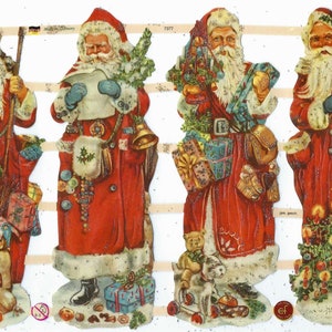 Santa Claus Die Cut Sheet Embossed With Mica Vintage Style Imported from Germany Pre Cut Four Large Images for Cards Scrapbooks Crafts