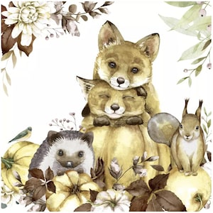 Decoupage Napkins Fox Couple  with Hedgehog Squirrel Pumpkins Fall Leaves Includes Three Individual Luncheon PremiumQuality Paper Napkins
