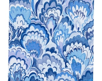 Blue and White Marbled Decoupage Napkins Shades of Blue Abstract Scallop Patter, Three Individual Cocktail Size Premium Quality Napkins