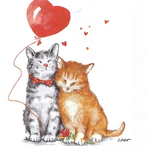 Decoupage NapkinsTwo Cats and a Balloon Includes Three Luncheon Size Paper Napkins with Four Complete Images on Each Napkin