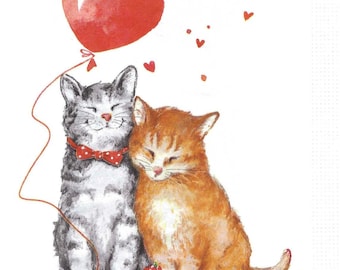 Decoupage NapkinsTwo Cats and a Balloon Includes Three Luncheon Size Paper Napkins with Four Complete Images on Each Napkin