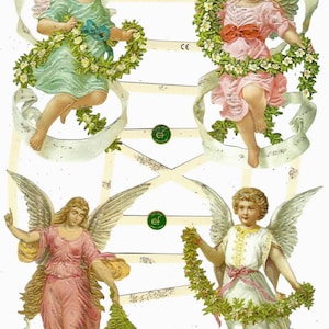Angel Cherubs with Floral Swags Die Cut Sheet Embossed with Mica Vintage Style Imported from Germany Pre Cut For Scrapbooks, Card Making Etc