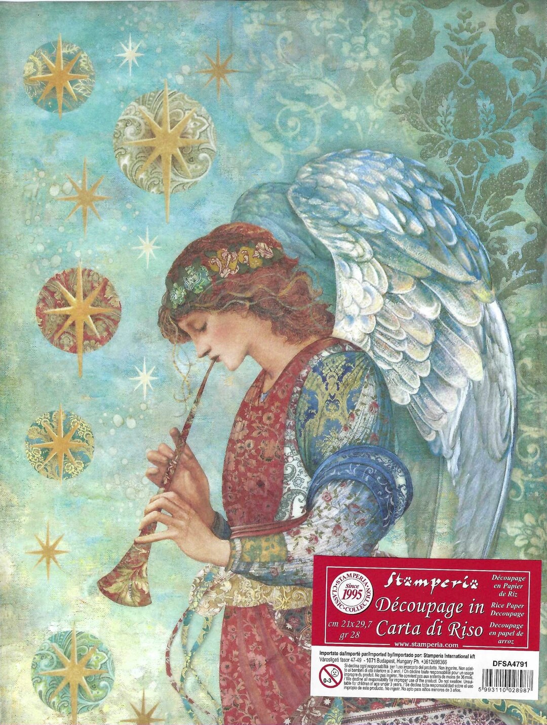 Stamperia Rice Paper Christmas Greetings Angel for Decoupage Card ...