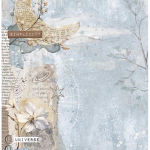 Stamperia Rice Paper A4 Size Blue and White Planets and Stars Decoupage Paper Create Happiness Secret Diary Moon DFSA4863