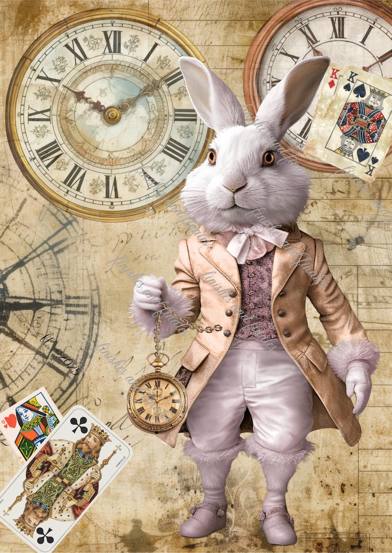 Alice in Wonderland Rice Paper, White Rabbit Clock Background Choose ...