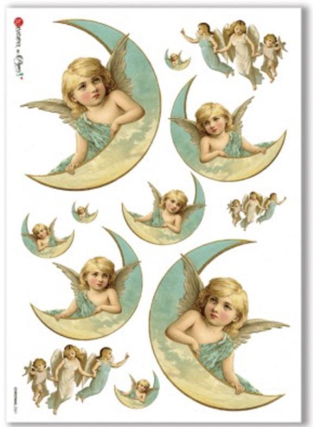 Victorian Angel Rice Paper for Decoupage Winged Angel in Blue Moon - Etsy