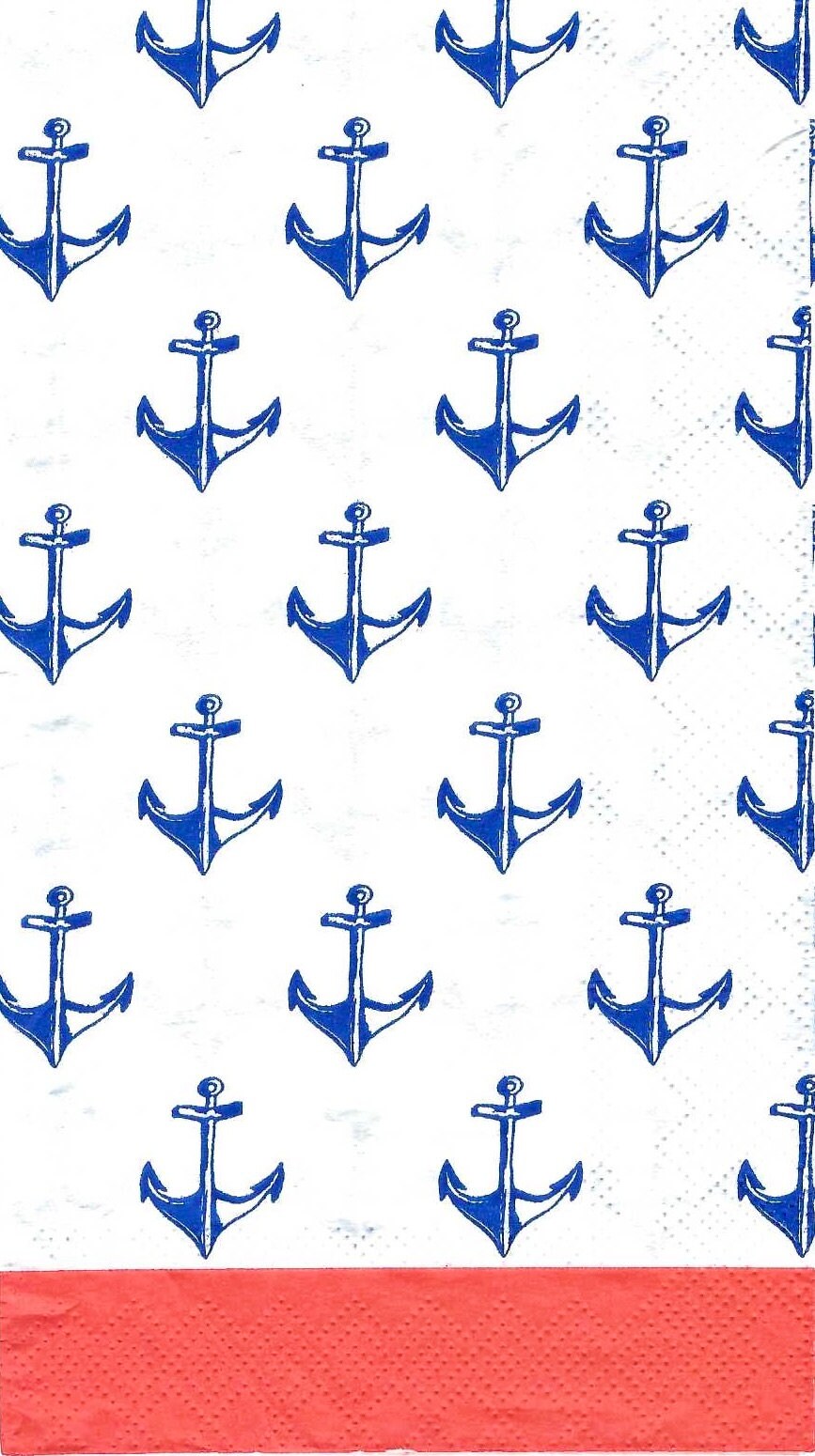 Decoupage Napkins Nautical Allover Print of Blue Anchors on White Package of Three Banquet Size Decoupage Scrapbooking Paper
