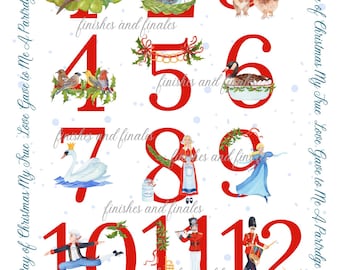 Twelve Days of Christmas Rice Paper for Decoupage Choose One A4 or Two A5 Size Sheets Red Green Blue Traditional Style Images