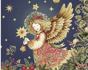 Angel Blue Decoupage Napkins: Christmas Stars, Poinsettias - Set of 3