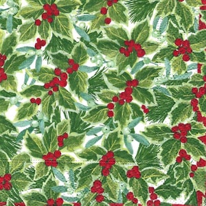 Decoupage Napkins Christmas in Red and Green Holly and Berry Prints, Three Cocktail Size Napkins for Scrapbooking, Cards, Crafts, Journaling