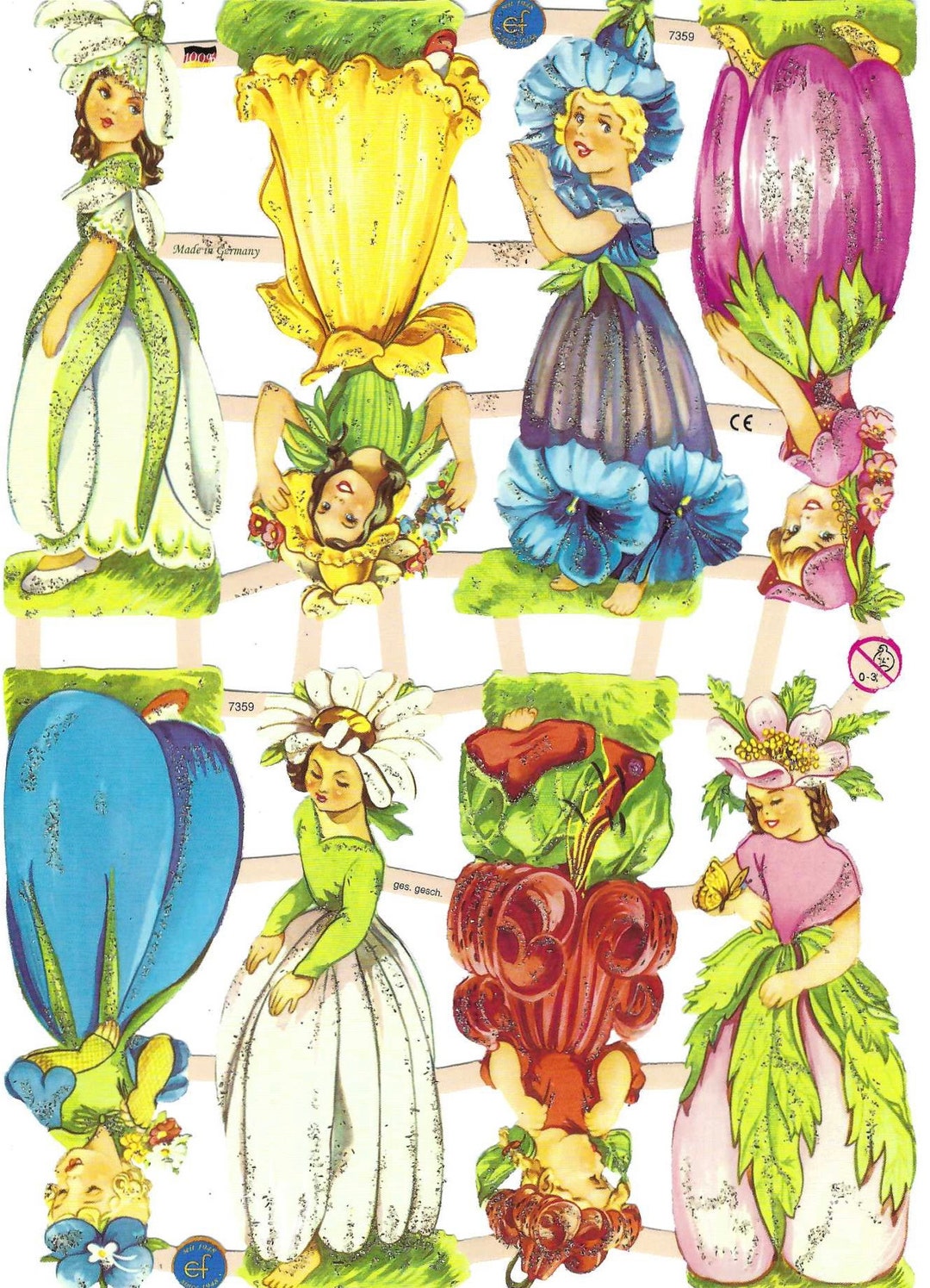 Flower Fairies and Florals Die Cut Sheet Embossed With Mica Vintage ...