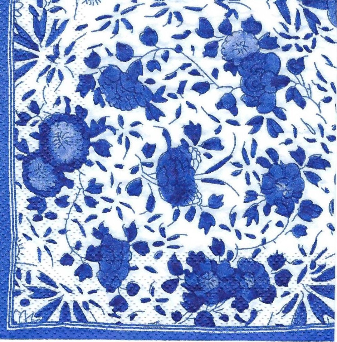 Decoupage Napkins in Blue & White Allover Delft Floral Print, Includes ...