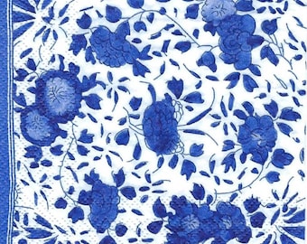 Decoupage Napkins in Blue & White Allover Delft Floral Print, Includes Two Cocktail Size Napkins Great for Decoupage Scrapbooking Home Dec