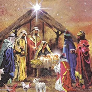Nativity Scene Holy Family Decoupage Napkins Birth of Christ Napkins Includes Three Individual Luncheon Size Paper Napkins Jesus is Born