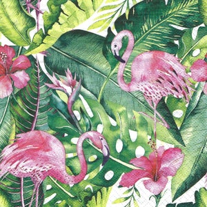 Decoupage Napkins Pink Flamingos, Hibiscus and Palm Fronds, Includes Three Luncheon Size Premium Quality Paper Napkins