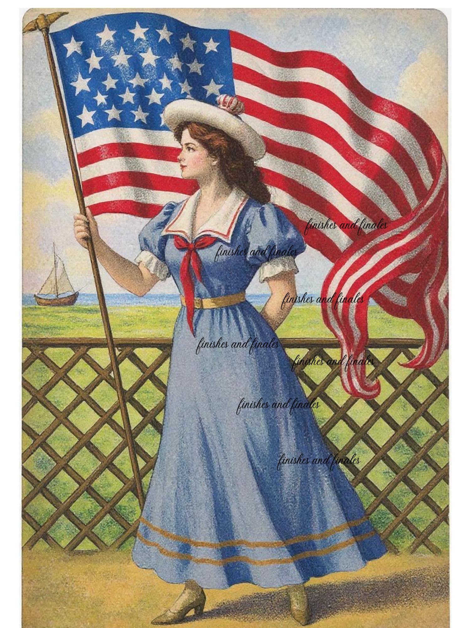 Lady Liberty Rice Paper for Decoupage Patriotic Fourth of July Choose One Sheet A4 or Two Sheets A5 Size Vintage Girl with American Flag
