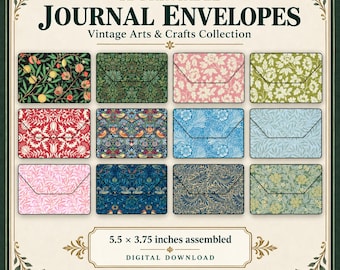William Morris-Briefumschläge zum Ausdrucken, 12 Vintage-Blumen- und Vogelmotive, Kunsthandwerk-Kollektion, Journalkarten, Geschenkkarten, Briefe