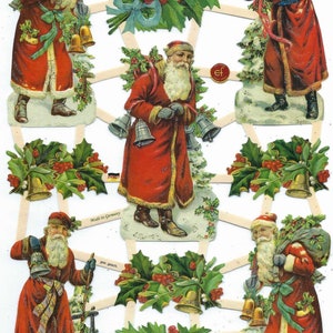 Christmas Die Cut Sheet Embossed Vintage Style Santa Claus Imported from Germany Pre Cut For Scrapbooks, Card Making Etc Scrap Cuts