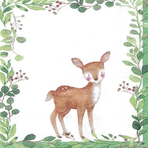 Decoupage Napkins Fawn Baby Deer and Squirrel, Three Individual Luncheon Size for Scrapbooking Decoupage Card Making Paper Arts Junk Journal