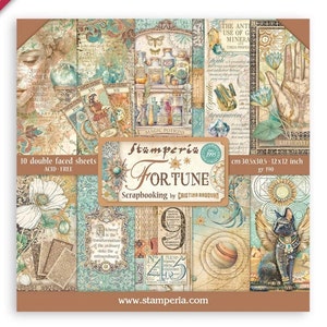 Stamperia Fortune Collection Scrapbooking Card Stock Package of 10 Double Sided 12&quot; x 12&quot; Sheets, Made in Budapest Shipped Flat
