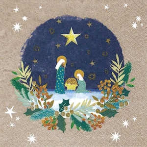 Decoupage Napkins Nativity Scene Birth of Christ Manger Star of Bethlehem Christmas Paper, Three Individual Luncheon Size Paper Napkins