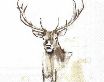 Decoupage Napkins Christmas  Featuring Buck Deer, Includes Three Luncheon Size for Scrapbooking Decoupage Card Making Paper Arts