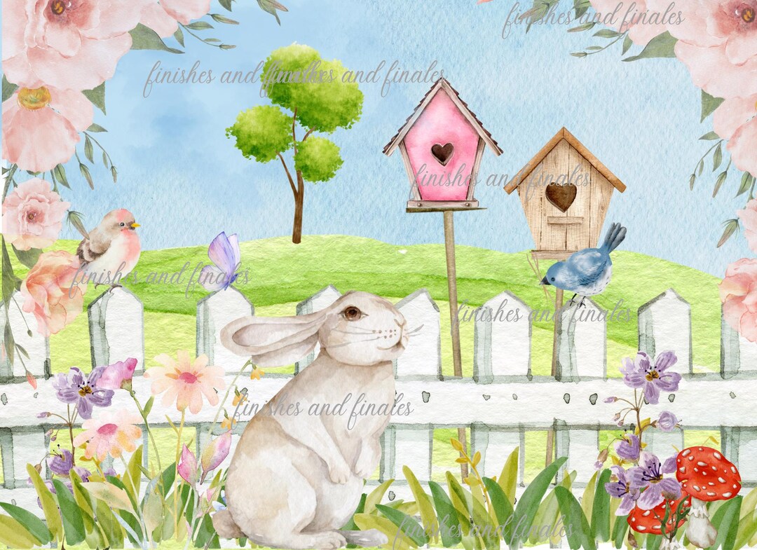 Bunny Rabbit Rice Paper A4 Size White Rabbit and Fence Bird Houses ...