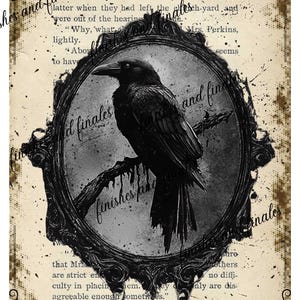 Black Crow Decoupage Rice Paper ~ Antique Book Page, Choice of 3 Sizes, Steampunk Style, Halloween Rice Paper for Decoupage