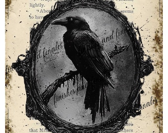 Papel de arroz para decoupage Black Crow ~ Página de libro antiguo, 3 tamaños a elegir, estilo steampunk