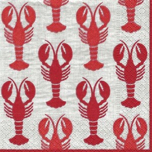 Decoupage Napkins Red Lobsters on Off White All Over Pattern Includes Three Individual Luncheon Size Paper Napkins Red & White Fish Napkins