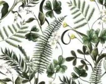 Green Ferns and Leaf Print Decoupage Tropical Napkins on White Background, Three Individual Premium Quality Luncheon Size Paper Napkins