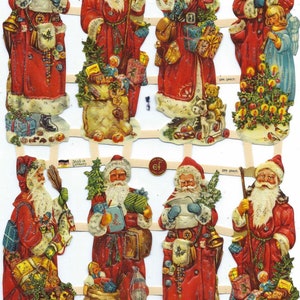 Christmas Die Cut Sheet Embossed Vintage Style Santa Claus Imported from Germany Pre Cut For Scrapbooks, Card Making Etc Scrap Cuts