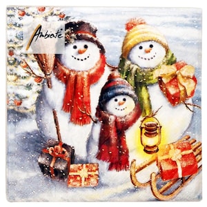 Decoupage Napkins Snowmen Family of Three  Christmas Includes Three Luncheon Premium Quality Paper Napkins for Art, Journals, Crafts