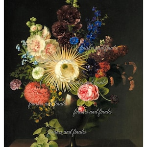 Gorgeous Large Floral Rice Paper A4 Size Antique Still Life Style Assorted Flowers Dark Background for Lots of Pop on High Quality Paper