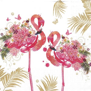 Decoupage Napkins Floral Flamingoes in Pink Green and White, Includes Individual Premium Quality Luncheon Size Paper Napkins