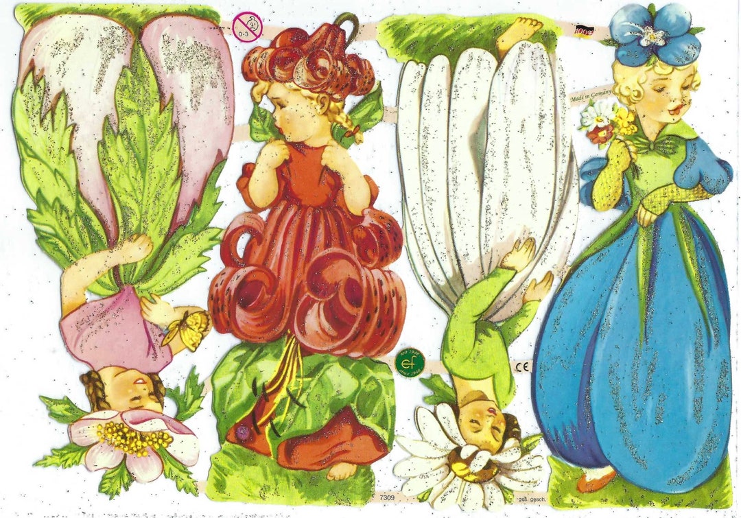 Flower Fairies and Florals Die Cut Sheet Embossed With Mica Vintage ...