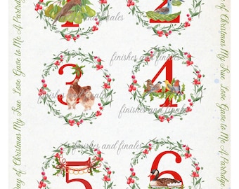 Twelve Days of Christmas Rice Paper for Decoupage Choose Set of Two A4 or Four A5 Size Sheets Red Green Blue Traditional Style Images