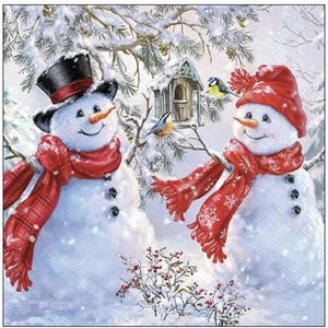 Decoupage Napkins Snowman Couple  Christmas Frosty Husband and Wife Includes Three Luncheon Size Premium Quality Paper Napkins, Art Crafts