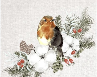 Decoupage Napkins Christmas Birds Robins with Birdhouse Set of Three Individual Cocktail Size Premium Quality Paper Napkins