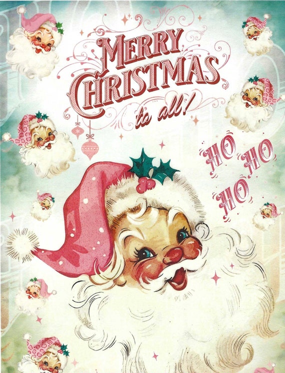 Pink Santa Claus Decoupage Rice Paper A4 Size Christmas with Nine Images Plus Words For Mixed Media Junk Journals, Mixed Media Cards & More