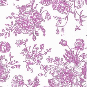 May include: A seamless pattern featuring a white background with a purple floral design. The pattern includes roses, leaves, and other floral elements.