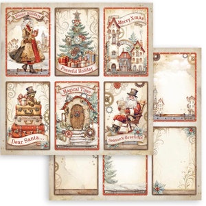 Stamperia Christmas Scrapbooking One Double Faced Sheet 12&quot; x 12&quot; NEW Pattern Gear up for Christmas 6 cards, Christmas Tree, Santa, Houses