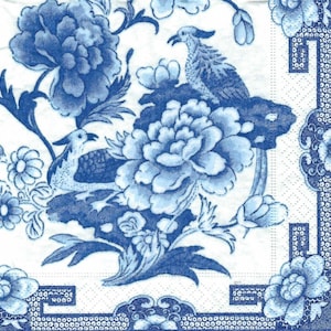 Decoupage Napkins Blue & White Floral Includes Three Full Size Napkins for Scrapbooking, Decoupage Journaling Card Making Paper Arts