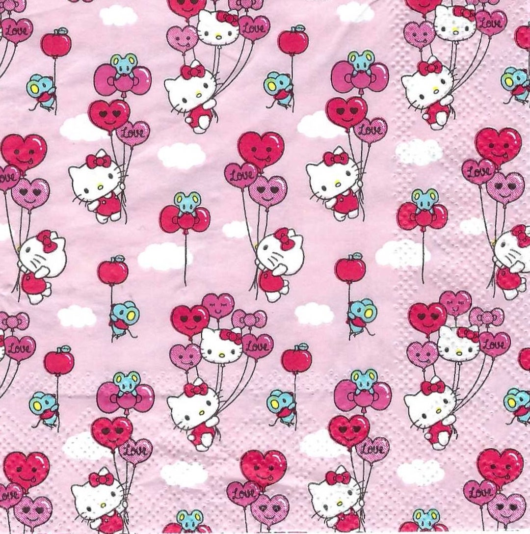 Valentines Day Heart and Hello Kitty With Mouse Decoupage Napkins